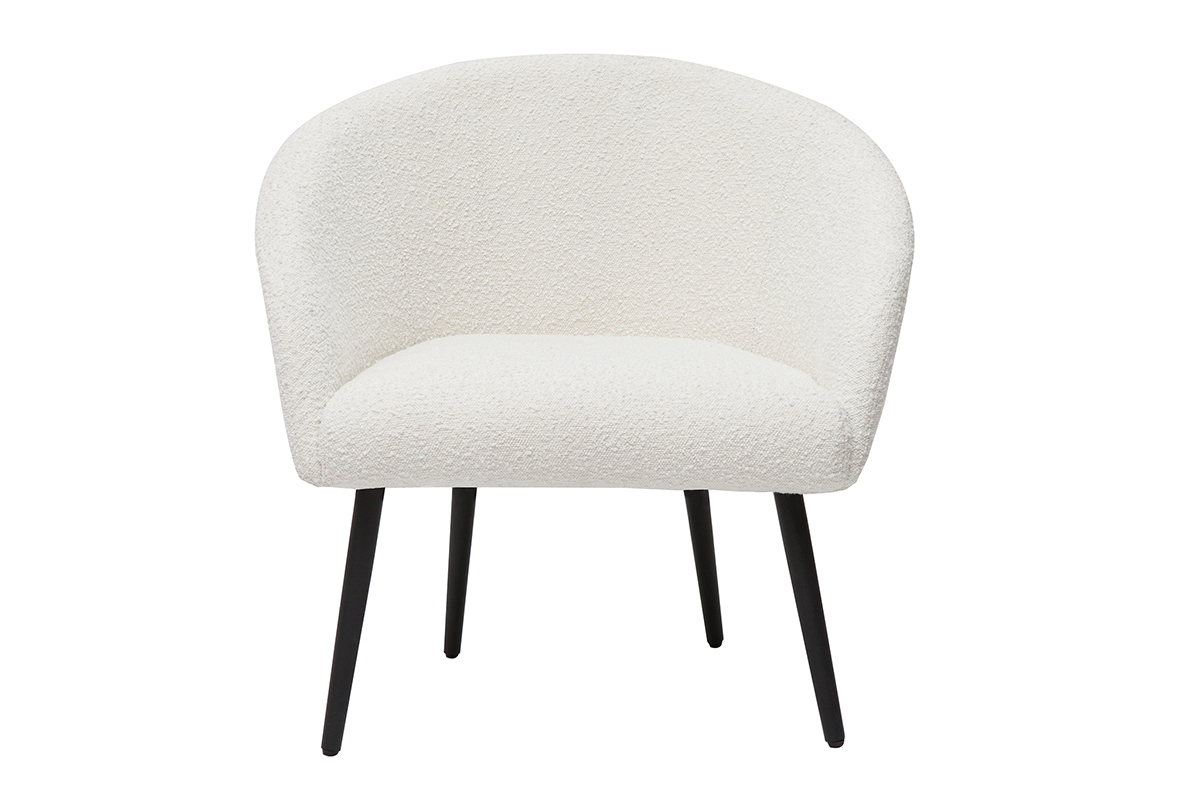 Poltrona design bianco in tessuto effetto lana boucl e base in metallo nero OLIVIA