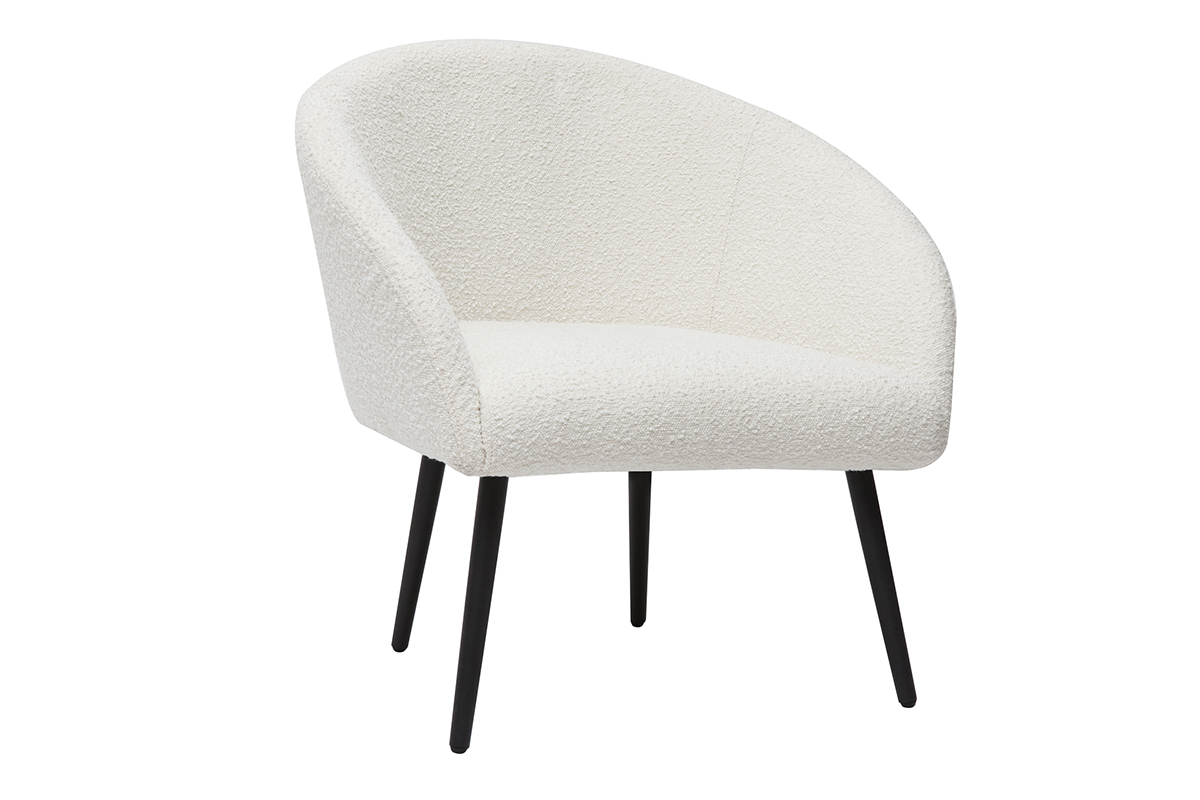 Poltrona design bianco in tessuto effetto lana boucl e base in metallo nero OLIVIA