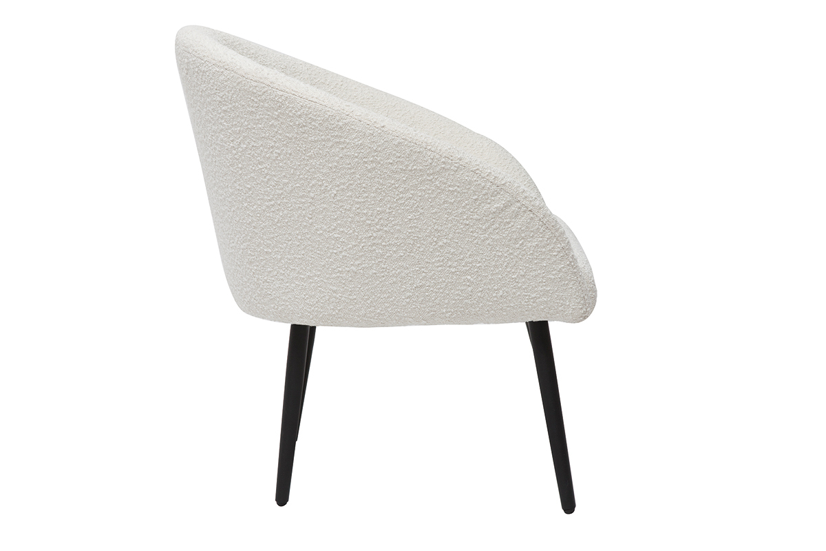 Poltrona design bianco in tessuto effetto lana boucl e base in metallo nero OLIVIA