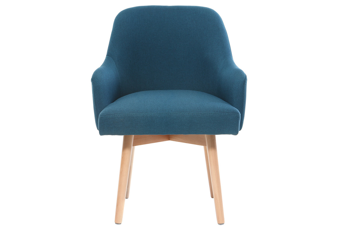 Poltrona design blu piedi legno chiaro MONA