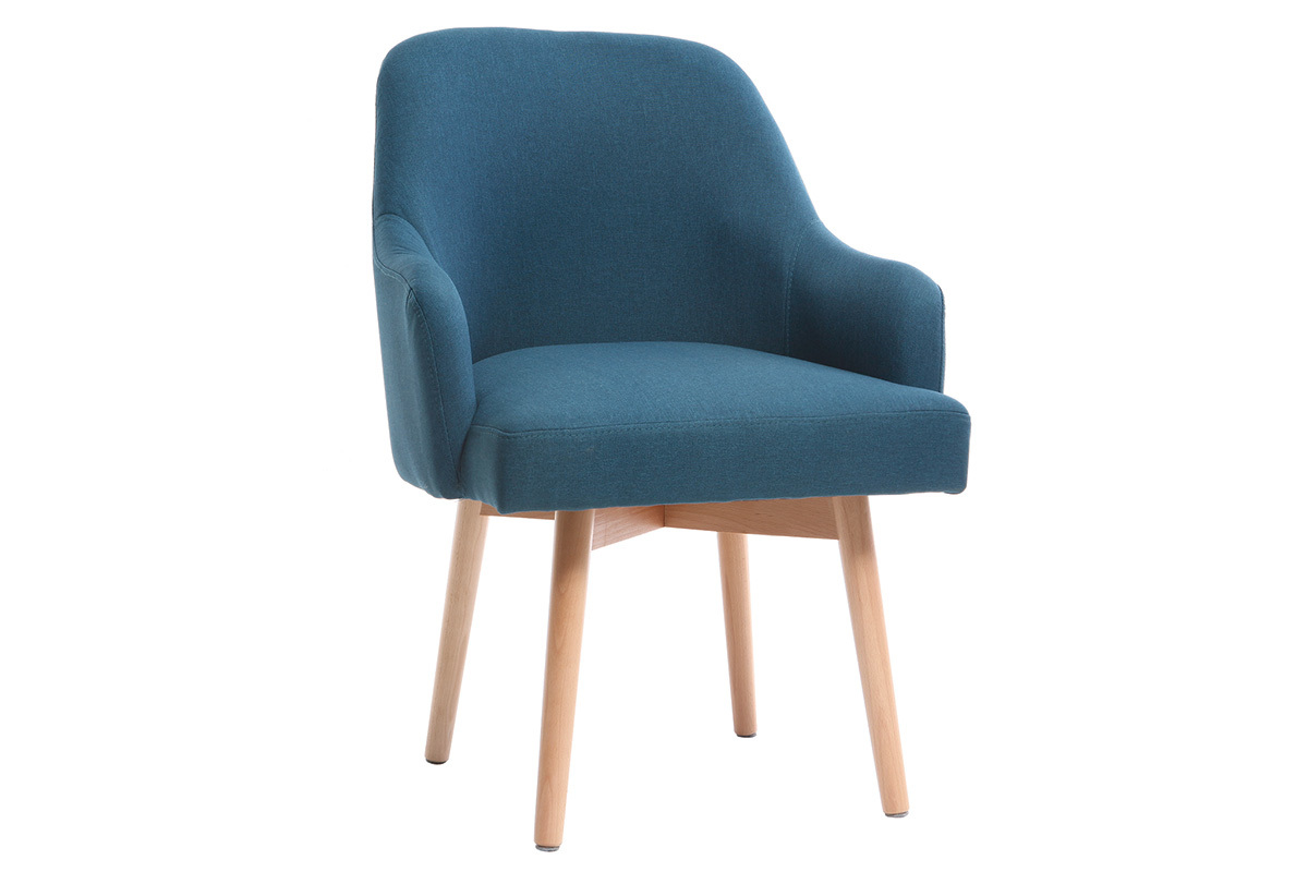 Poltrona design blu piedi legno chiaro MONA