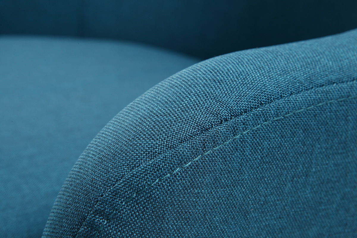 Poltrona design blu piedi legno chiaro MONA