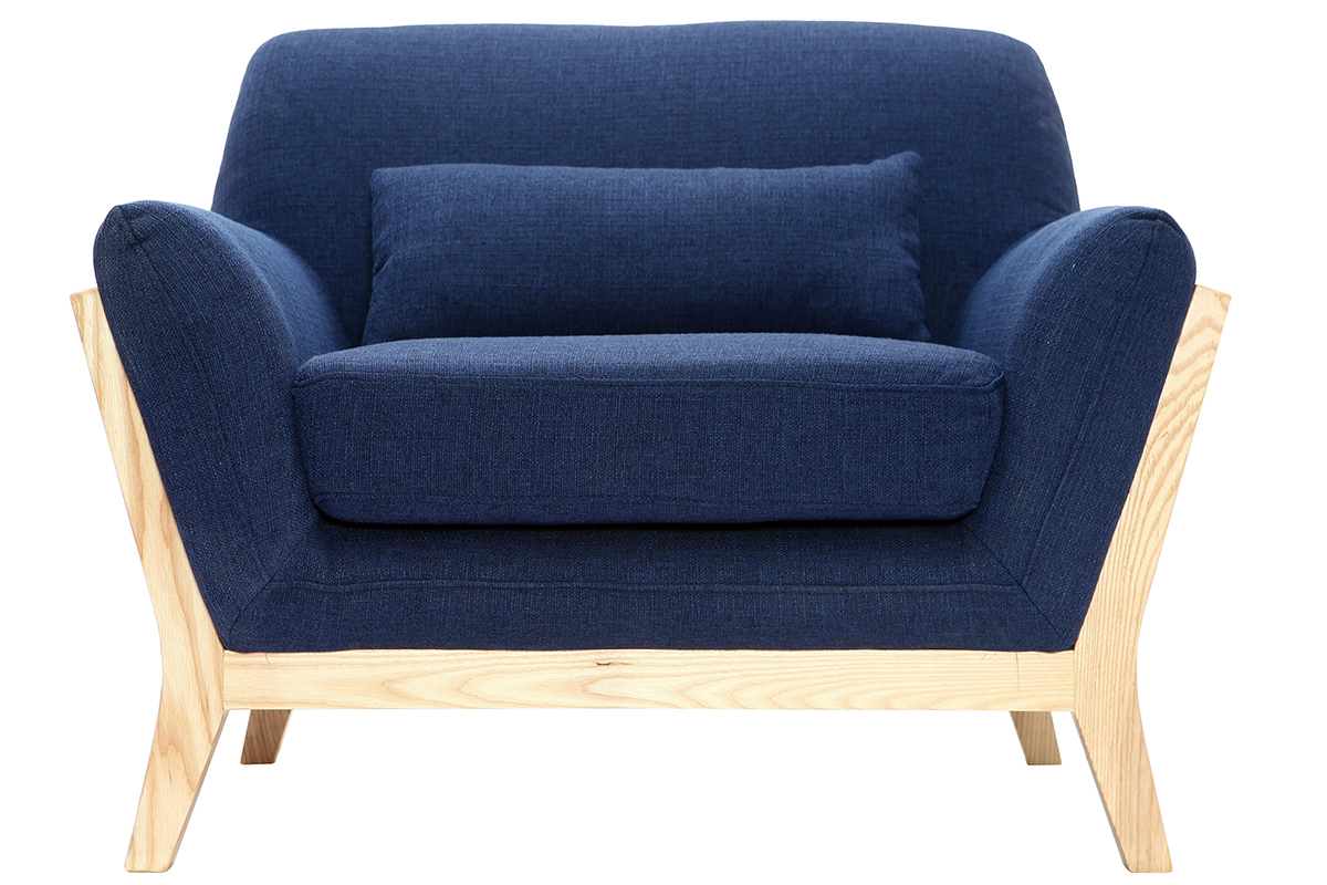 Poltrona design blu scuro piedi legno YOKO
