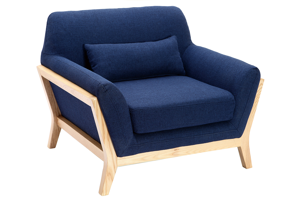 Poltrona design blu scuro piedi legno YOKO
