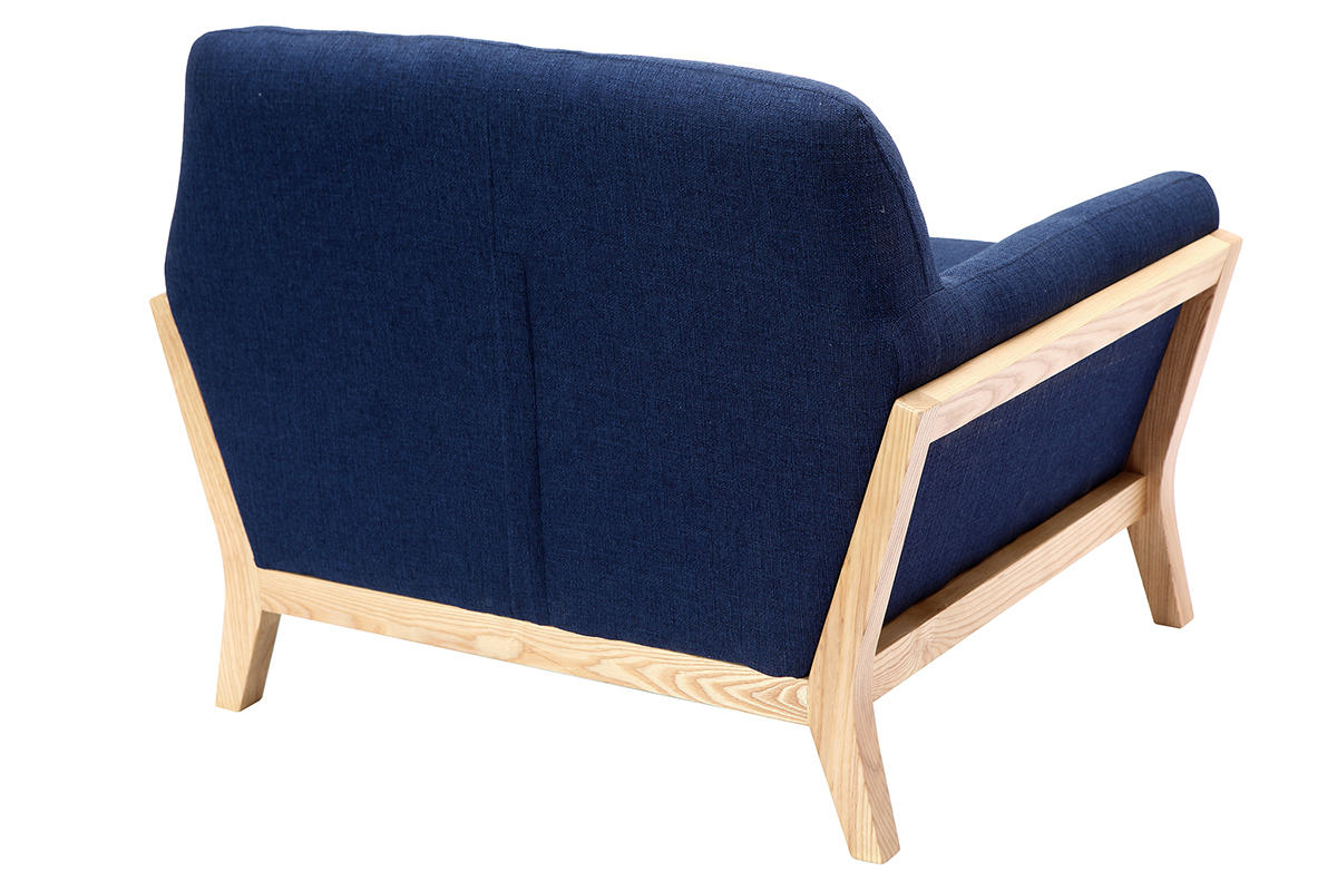 Poltrona design blu scuro piedi legno YOKO