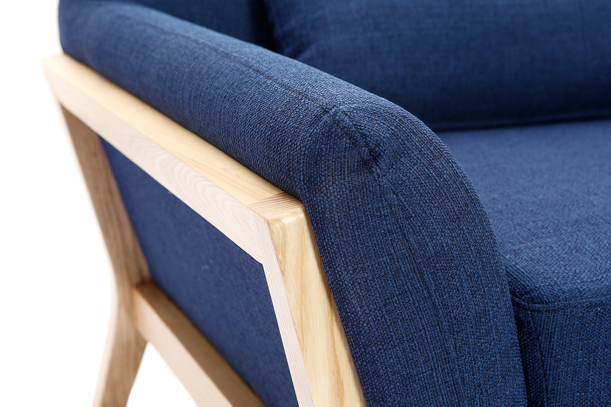 Poltrona design blu scuro piedi legno YOKO