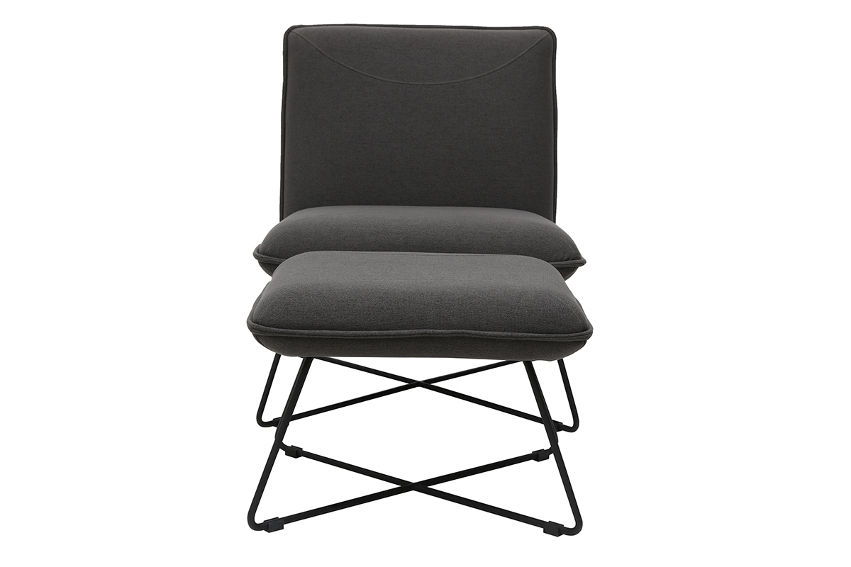 Poltrona design con poggiapidi in tessuto grigio scuro PHILO