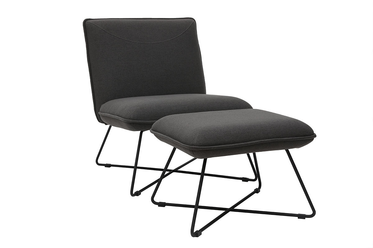 Poltrona design con poggiapidi in tessuto grigio scuro PHILO