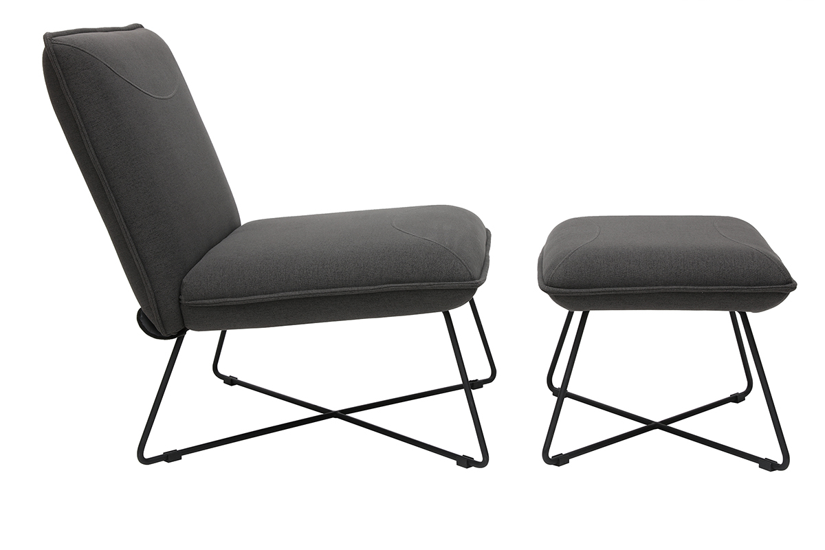 Poltrona design con poggiapidi in tessuto grigio scuro PHILO