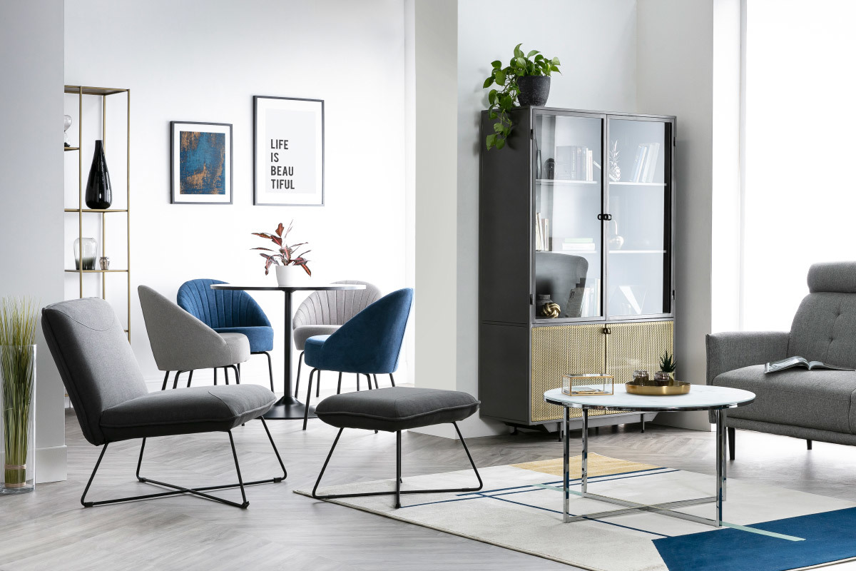 Poltrona design con poggiapidi in tessuto grigio scuro PHILO