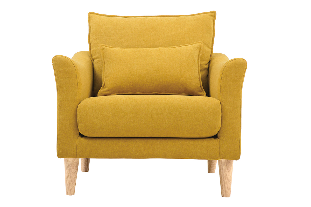 Poltrona design effetto velluto giallo senape KATE