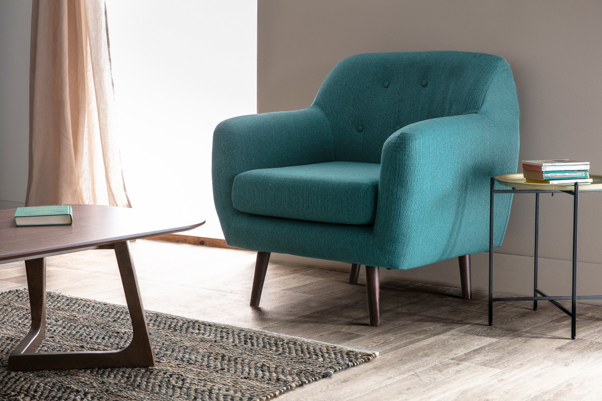 Poltrona design faggio e tessuto foglia di t OLAF