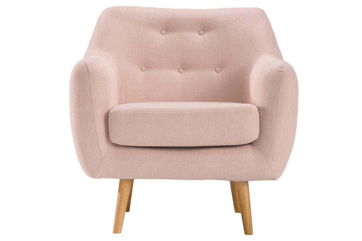 Poltrona design faggio e tessuto rosa pallido OLAF