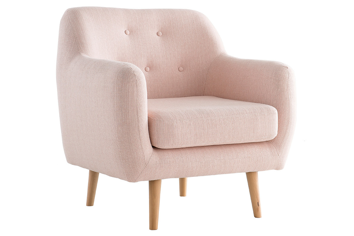 Poltrona design faggio e tessuto rosa pallido OLAF
