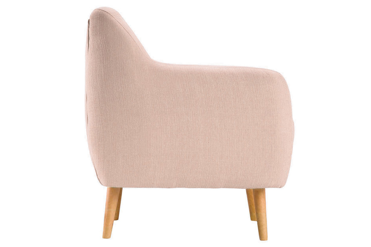 Poltrona design faggio e tessuto rosa pallido OLAF