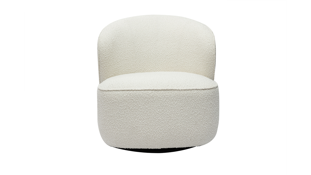 Poltrona design girevole in tessuto effetto lana boucl bianco AMBER