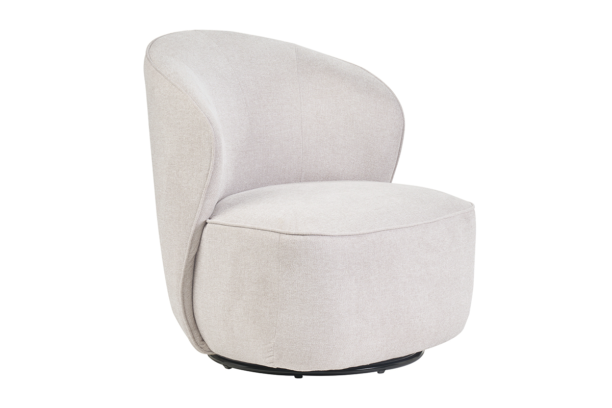 Poltrona design girevole in tessuto effetto velluto testurizzato beige AMBER