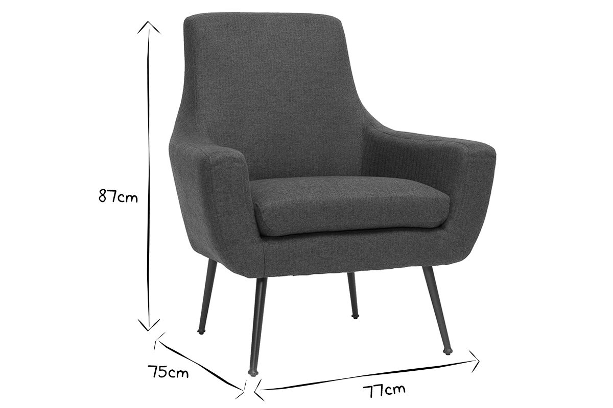 Poltrona design grigio chiaro e metallo nero MONTANA