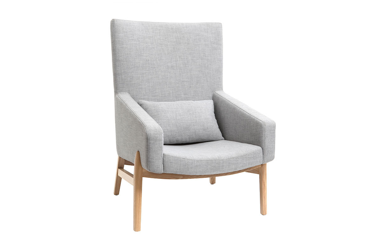 Poltrona design grigio gambe in legno KYOTO