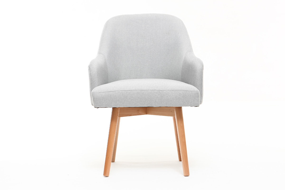 Poltrona design grigio piedi legno chiaro MONA