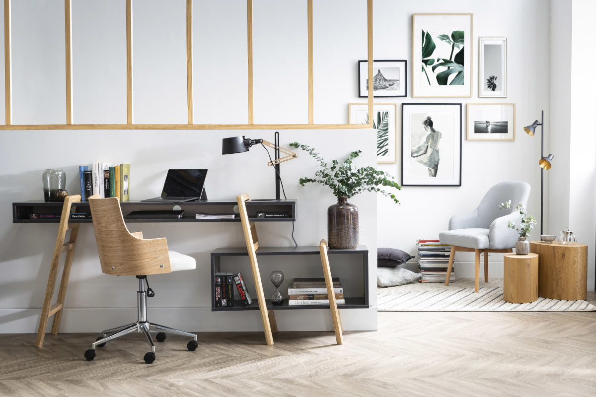 Poltrona design grigio piedi legno chiaro MONA