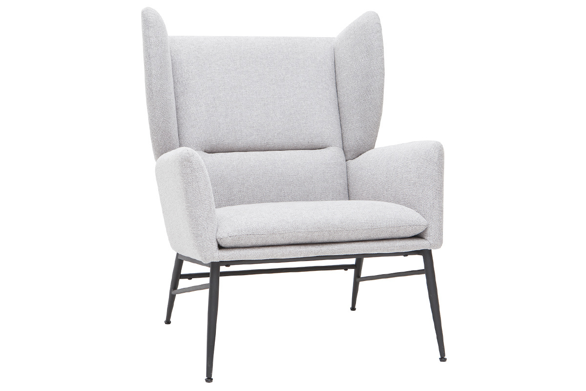 Poltrona design in metallo e tessuto effetto velluto testurizzato grigio chiaro COME
