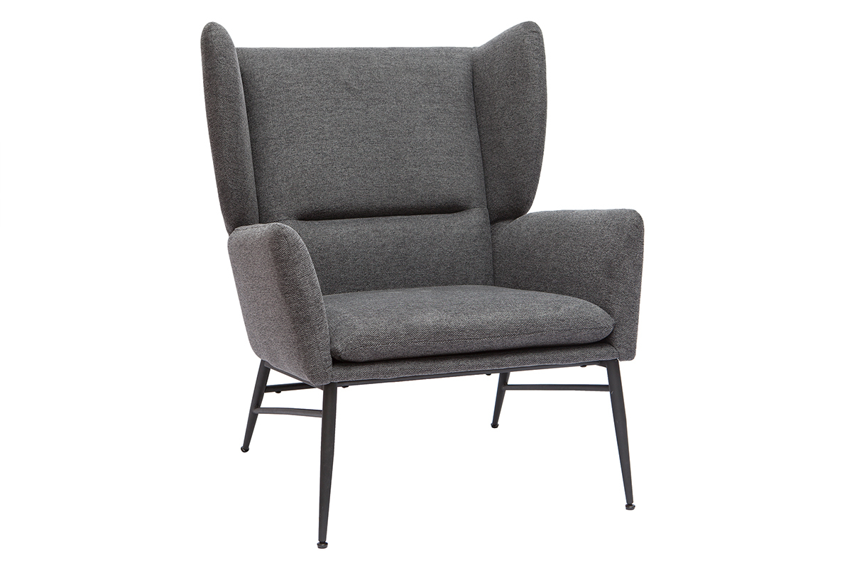 Poltrona design in metallo e tessuto effetto velluto testurizzato grigio scuro COME