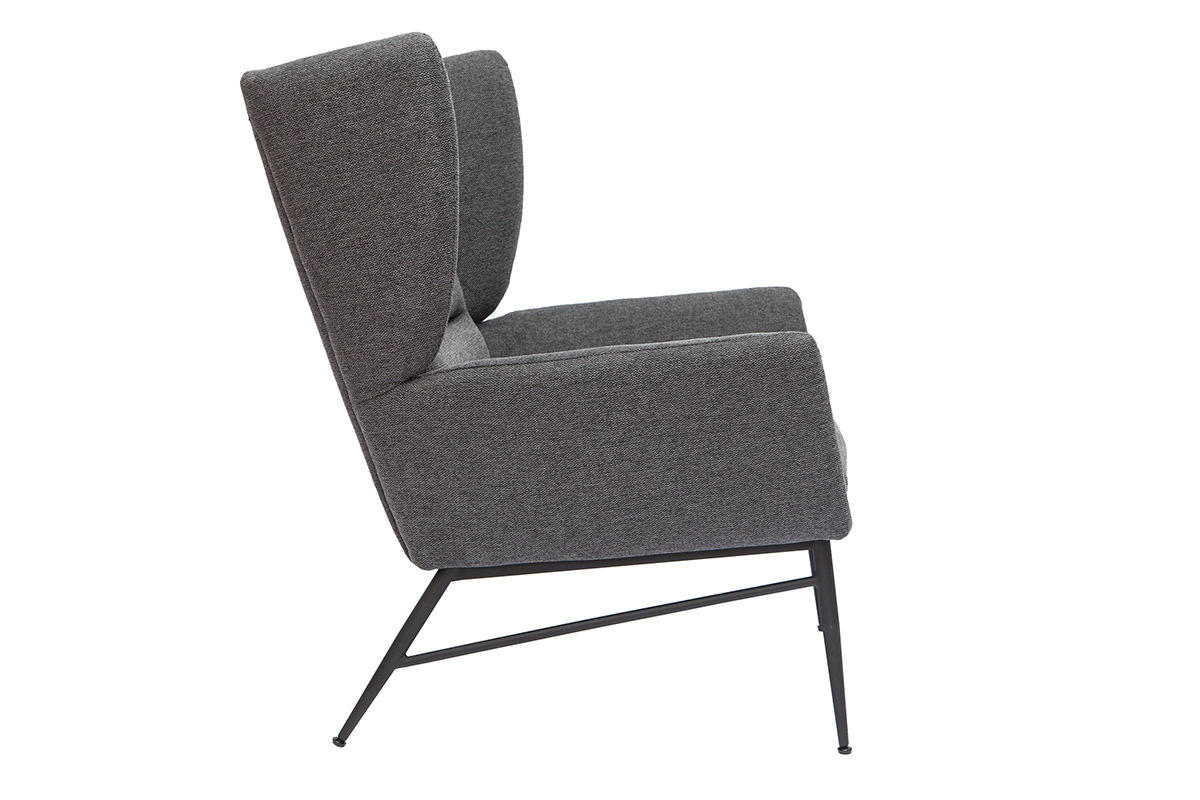 Poltrona design in metallo e tessuto effetto velluto testurizzato grigio scuro COME