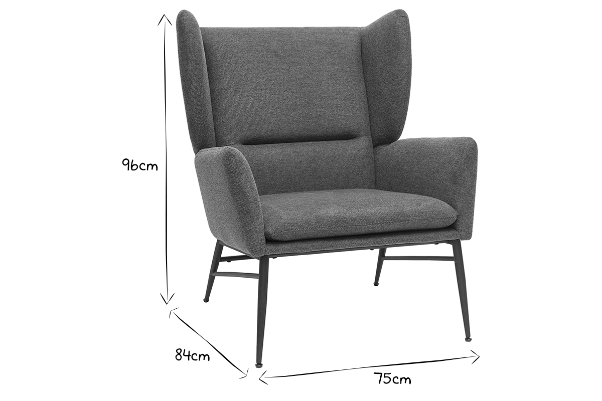 Poltrona design in metallo e tessuto effetto velluto testurizzato grigio scuro COME
