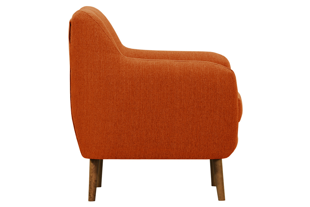Poltrona design in tessuto arancione e piedi in legno chiaro OLAF