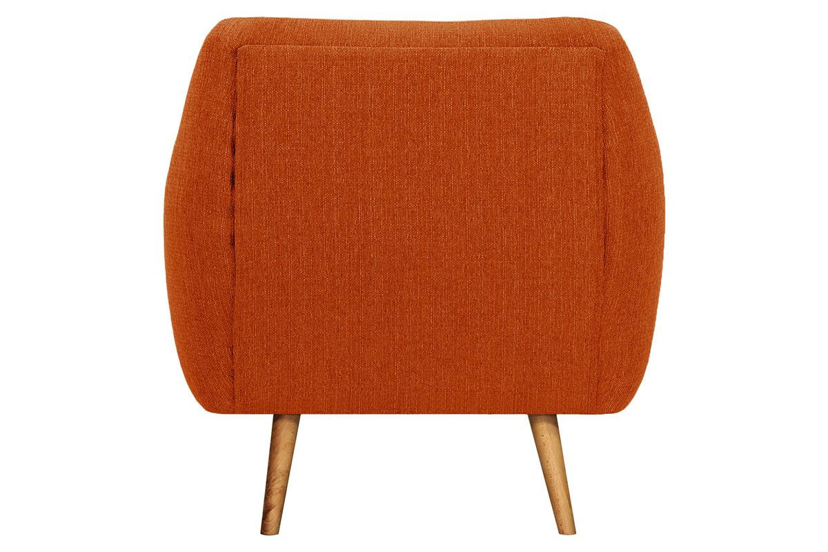 Poltrona design in tessuto arancione e piedi in legno chiaro OLAF