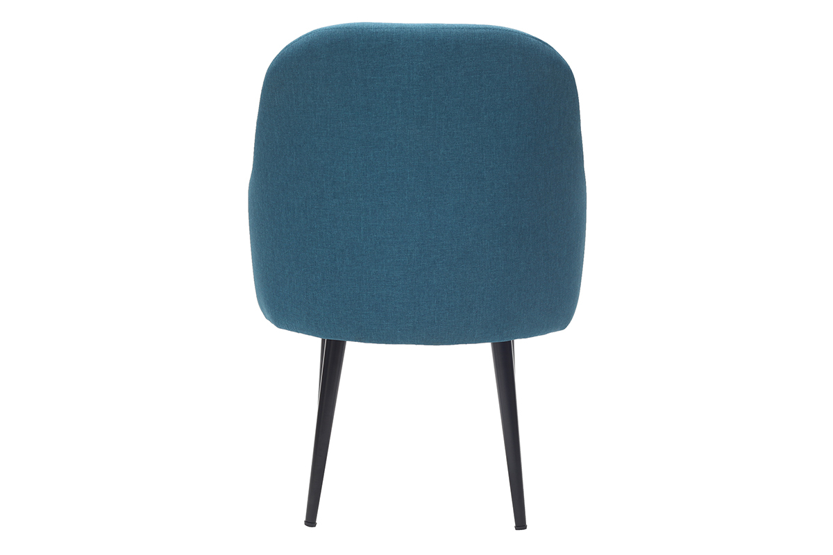 Poltrona design in tessuto blu anatra e piedi in metallo nero AMON