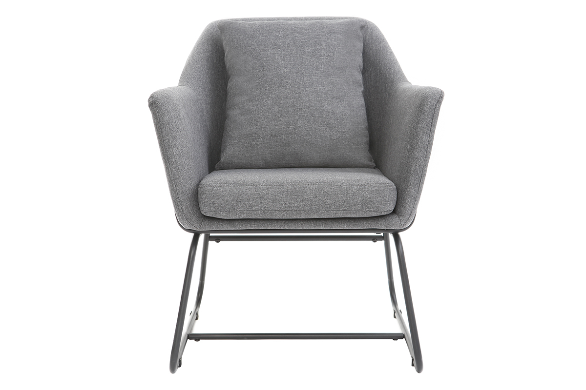 Poltrona design in tessuto di colore grigio scuro e struttura in metallo nero modello MONROE