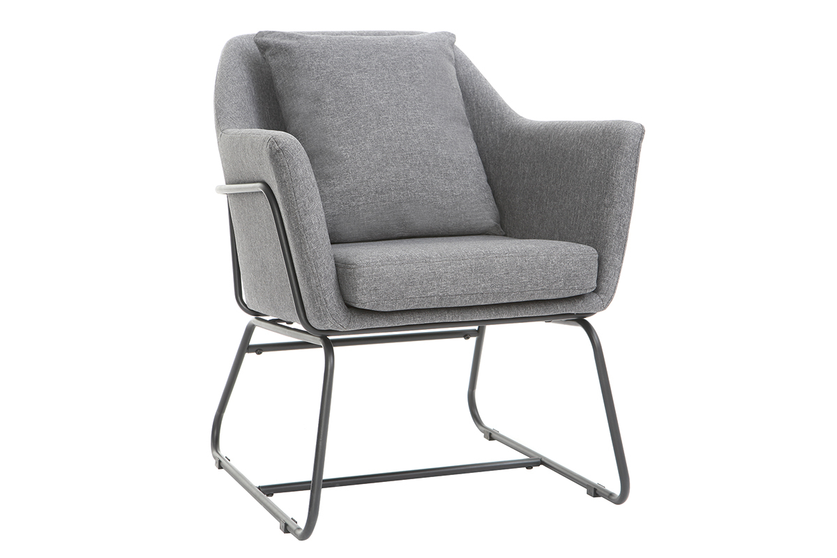 Poltrona design in tessuto di colore grigio scuro e struttura in metallo nero modello MONROE