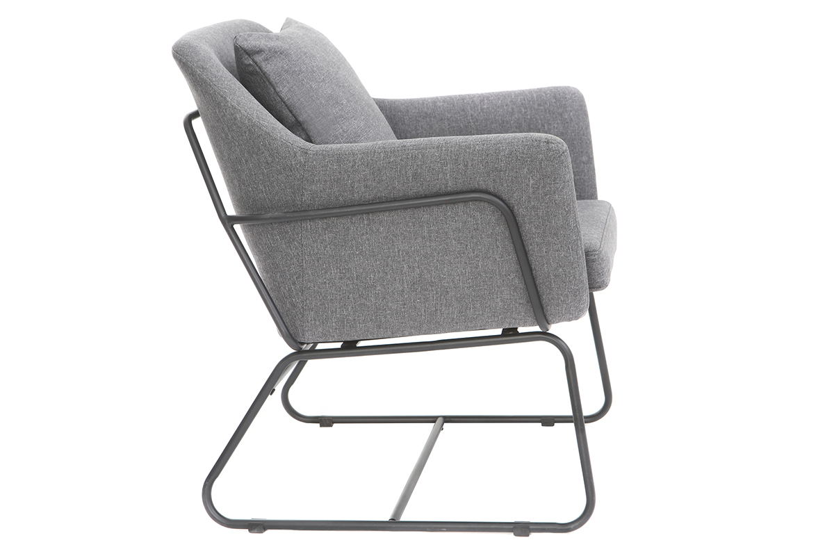 Poltrona design in tessuto di colore grigio scuro e struttura in metallo nero modello MONROE