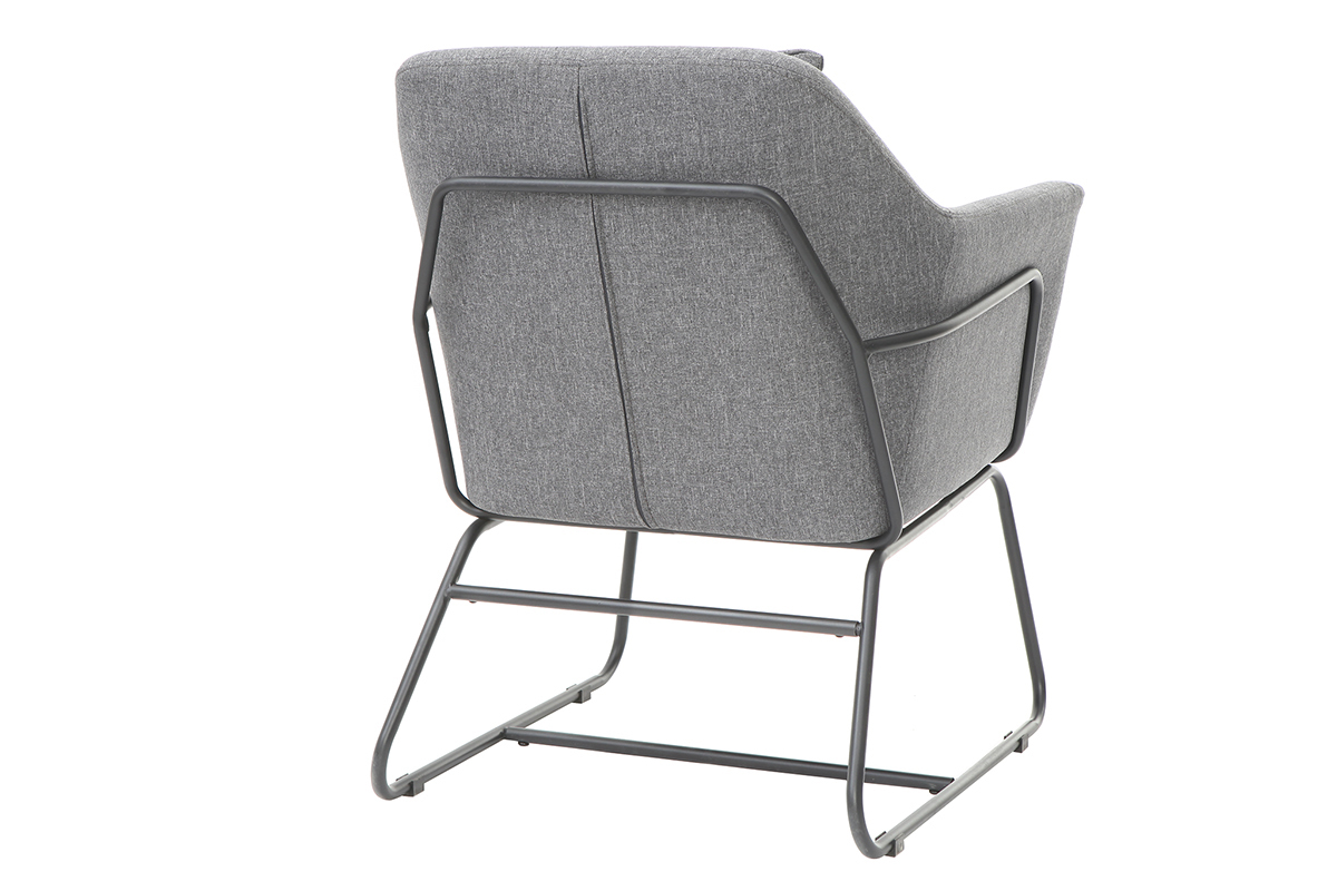 Poltrona design in tessuto di colore grigio scuro e struttura in metallo nero modello MONROE