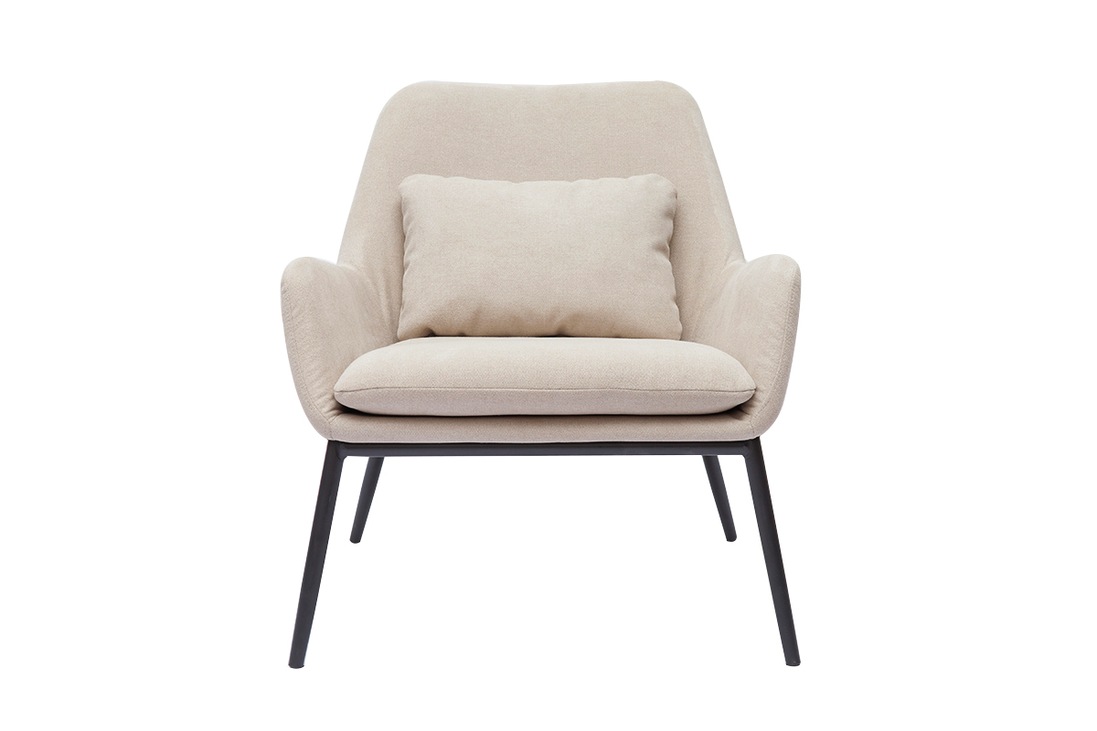 Poltrona design in tessuto effetto velluto beige e metallo nero MAXINE