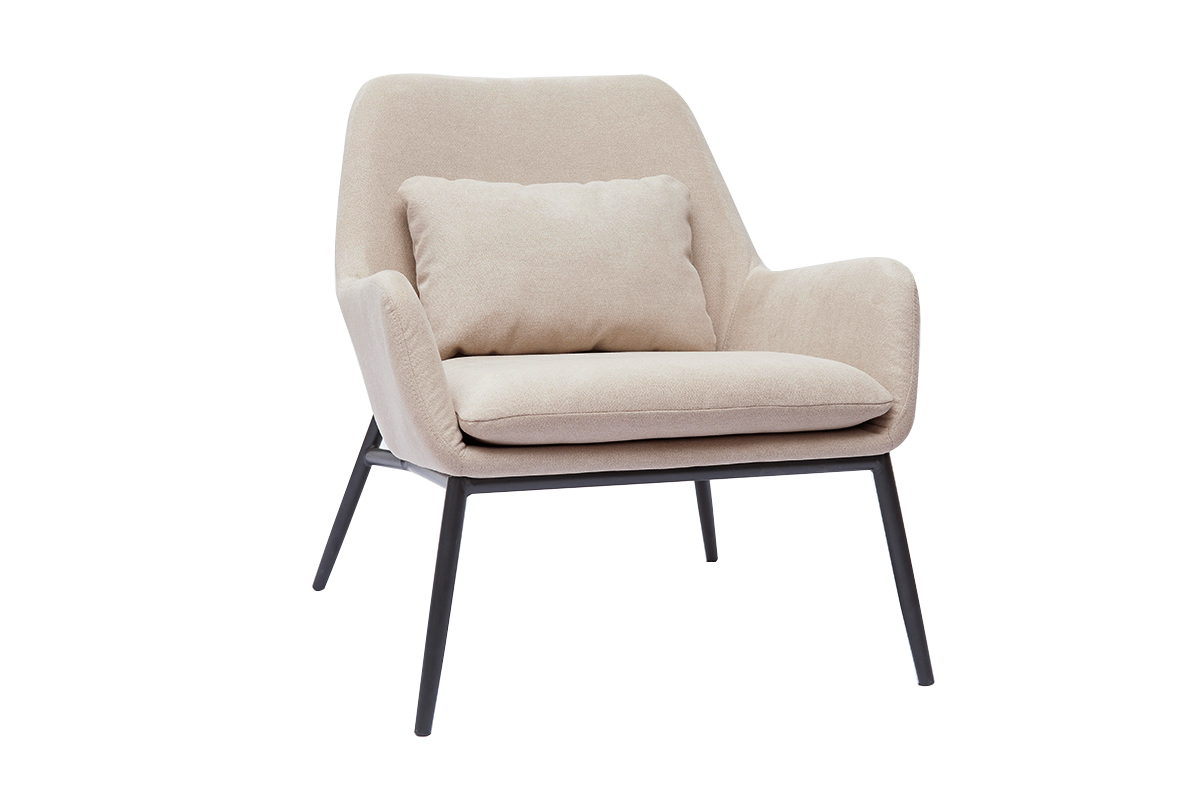 Poltrona design in tessuto effetto velluto beige e metallo nero MAXINE