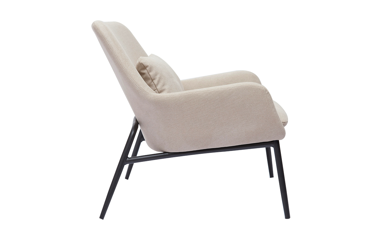 Poltrona design in tessuto effetto velluto beige e metallo nero MAXINE
