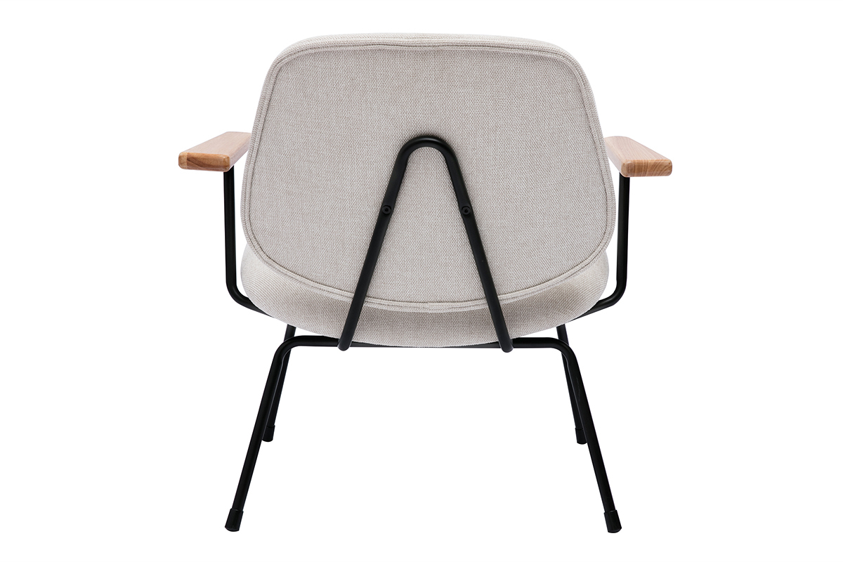 Poltrona design in tessuto effetto velluto beige, metallo nero e legno chiaro BARNET