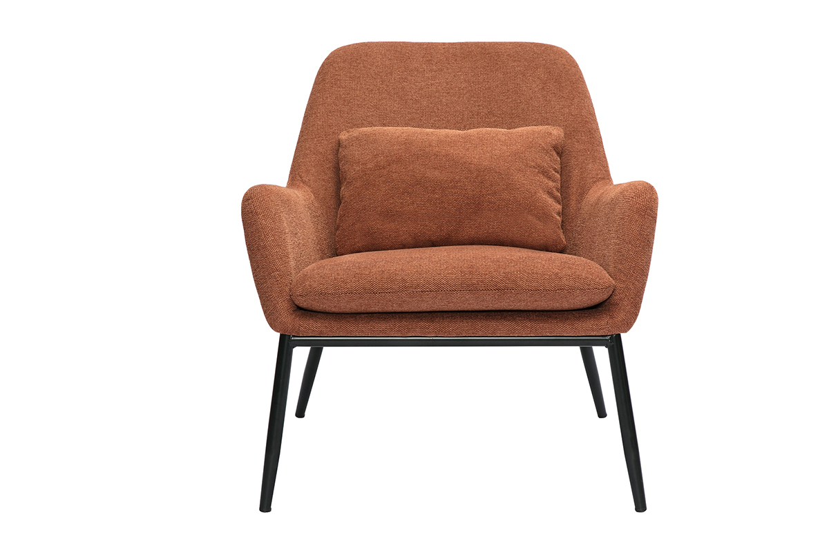 Poltrona design in tessuto effetto velluto color bruciato e metallo nero MAXINE