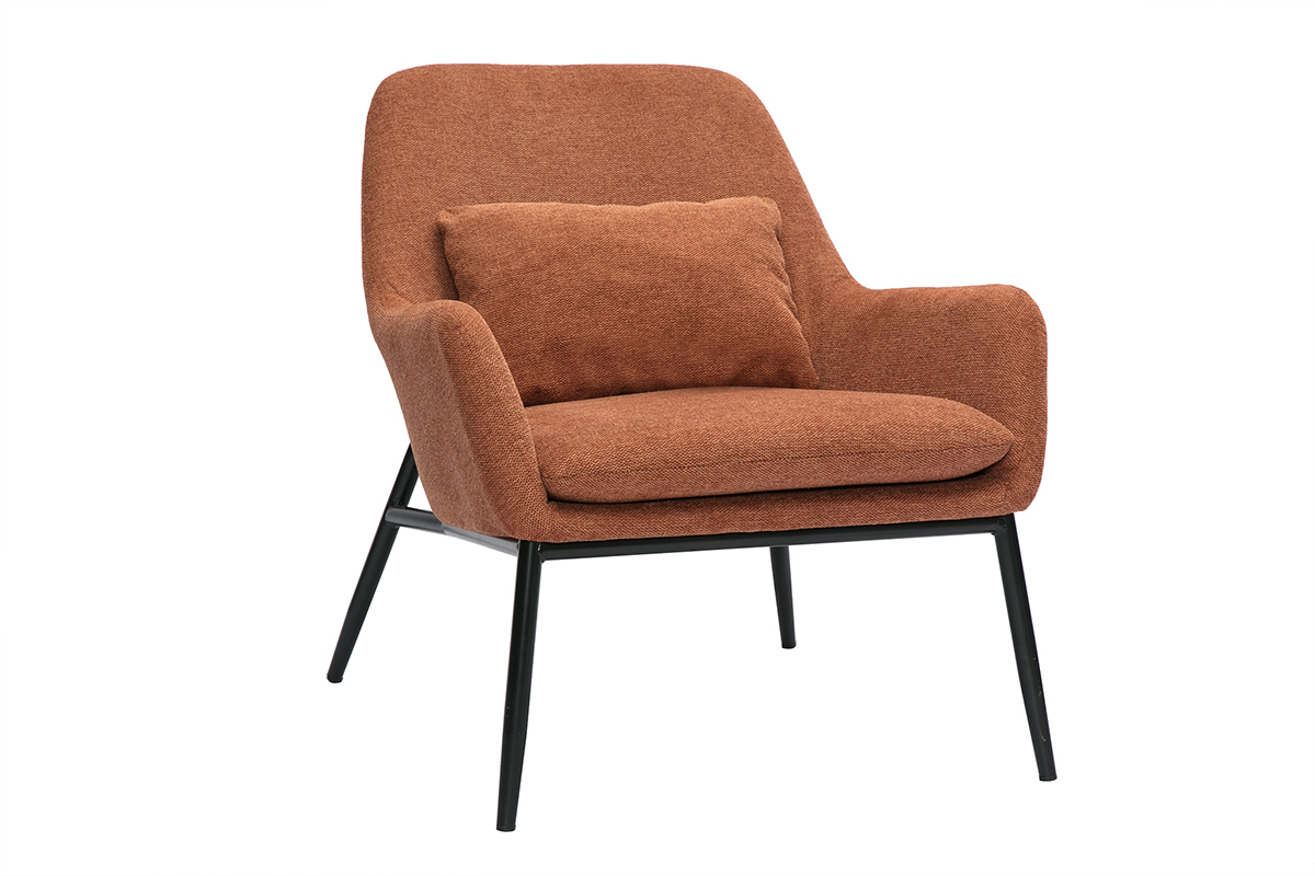 Poltrona design in tessuto effetto velluto color bruciato e metallo nero MAXINE