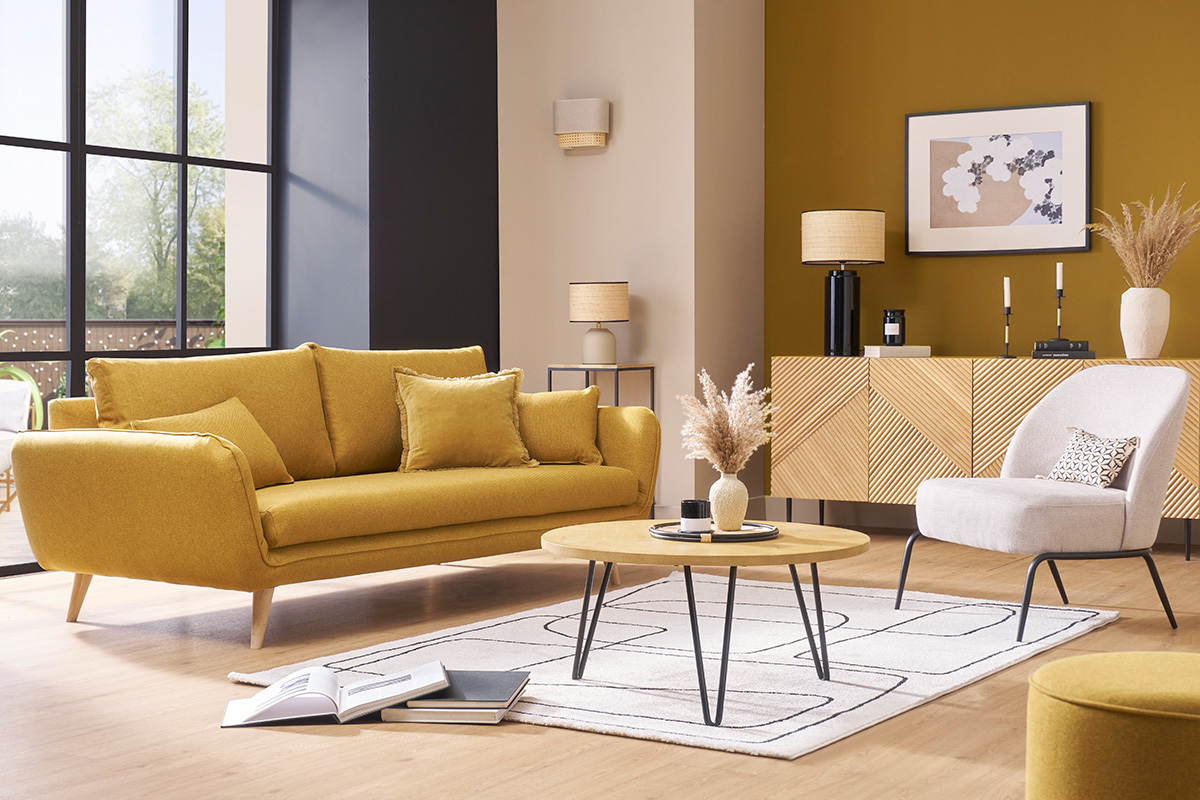 Poltrona design in tessuto effetto velluto testurizzato beige e metallo nero BREGO