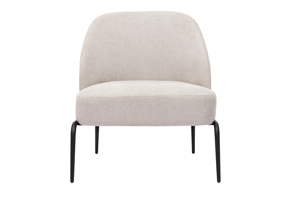 Poltrona design in tessuto effetto velluto testurizzato beige e metallo nero BREGO