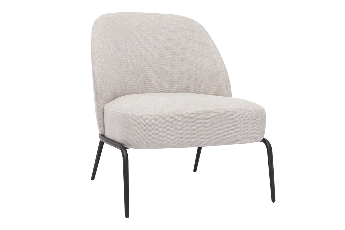 Poltrona design in tessuto effetto velluto testurizzato beige e metallo nero BREGO