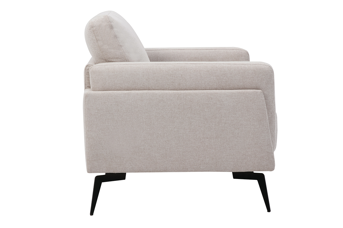 Poltrona design in tessuto effetto velluto testurizzato beige e metallo nero MOSCO