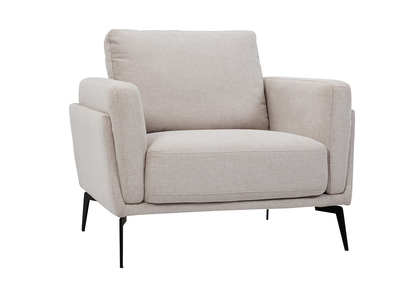 Poltrona design in tessuto effetto velluto testurizzato beige e metallo nero MOSCO