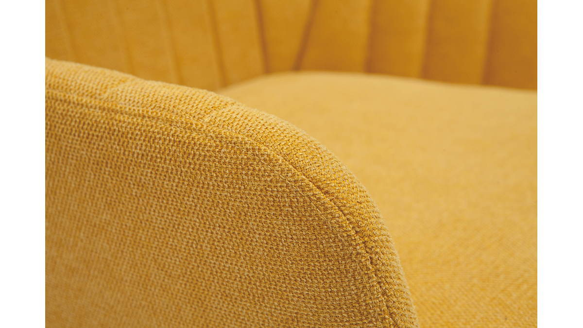 Poltrona design in tessuto effetto velluto testurizzato giallo senape e metallo nero GASTON