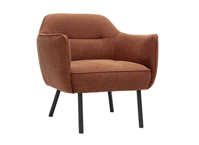 Poltrona design in tessuto effetto velluto texture terra bruciata e metallo nero LAURENS