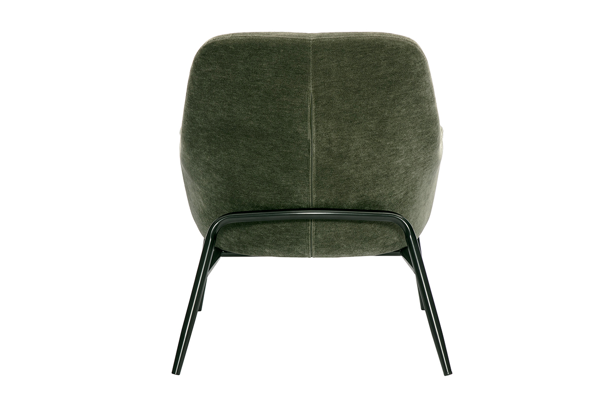 Poltrona design in tessuto effetto velluto verde cachi e metallo nero MAXINE